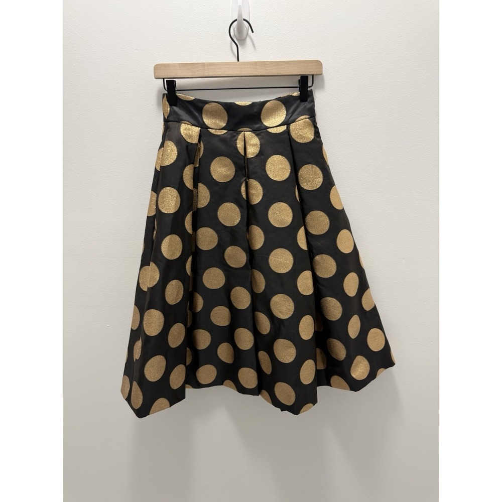 Moulinette Soeurs Anthropologie Skirt Size 0 Black Gold Metallic Polka Dot Midi